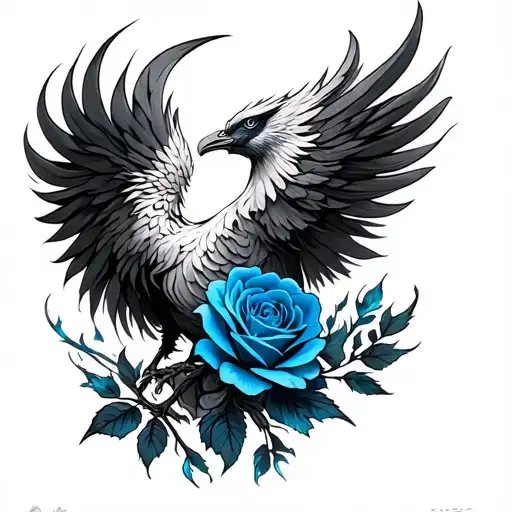Blazing Phoenix And Blue Rose