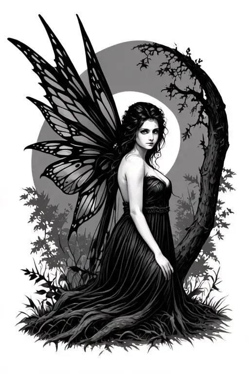 Dark Fairy In Woods