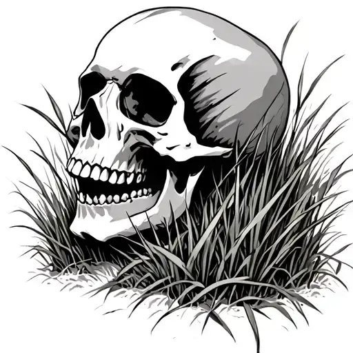 Deteriorating Skull In Tall Grass