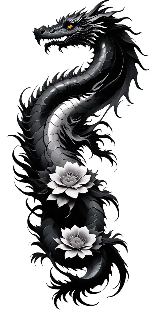 Caligraphy Flower Dragon Abstract