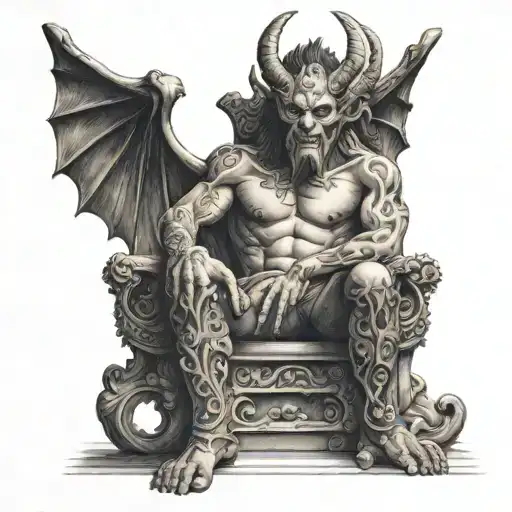 Demon Sitting On Thron With Women At His Feet