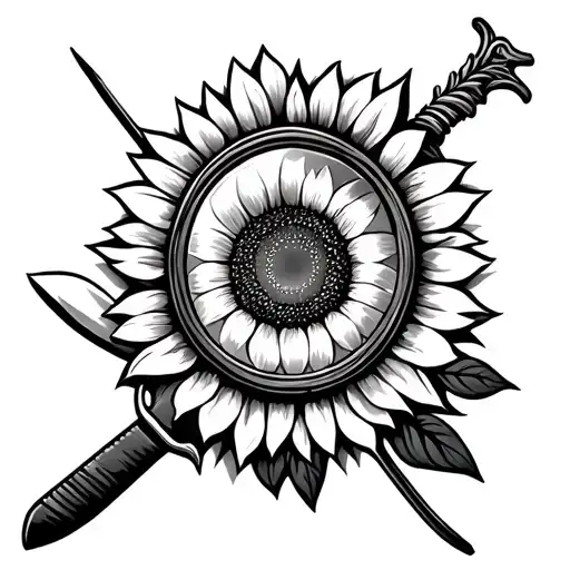 Mirror With Sunflower With A Machete And Bow And Arrow