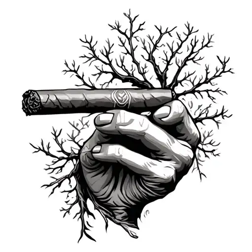 Tree Branches Shaped In A Hand Holding A Cigar