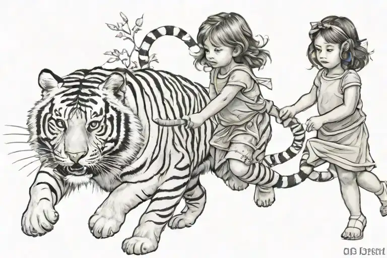 Little Girl Leading A Tiger
