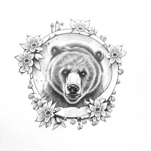 Forget-me-not Flowers And Kodiak Bear