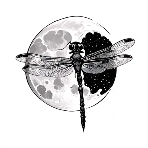 Moon And Dragonfly Doodle Minimal Forearm
