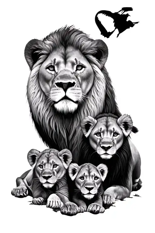 Lion And Three Cubs Face Only