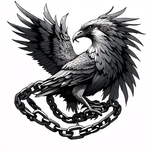 Combination Of A Chain Around Forearm And A Phoenix