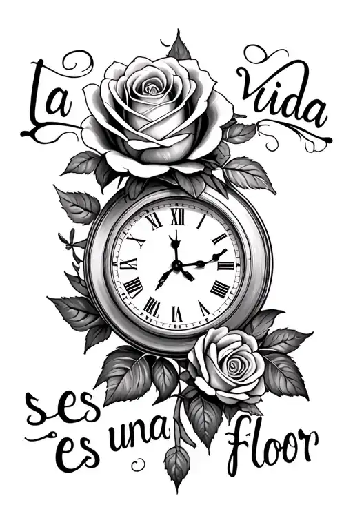 Rose Fading With Letters La Vida Es Una Flor And A Clock