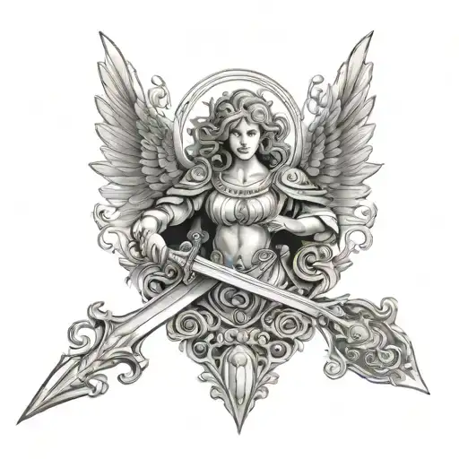 Filigree With Angel Holding A Sword