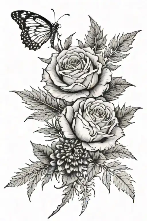 English Rose With Scottish Thistle And New Zealand Fern