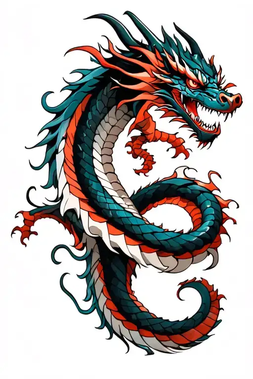 On The Left Arm Is A Black And White Dragon With A Sword Being Coiled By The Dragon