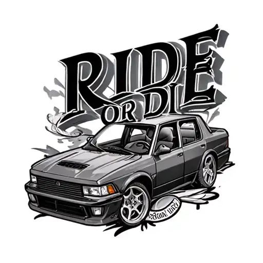 Ride Or Die Wrote In Words That Are Matching Daughter And Father Tattoo With A Car Mixed It