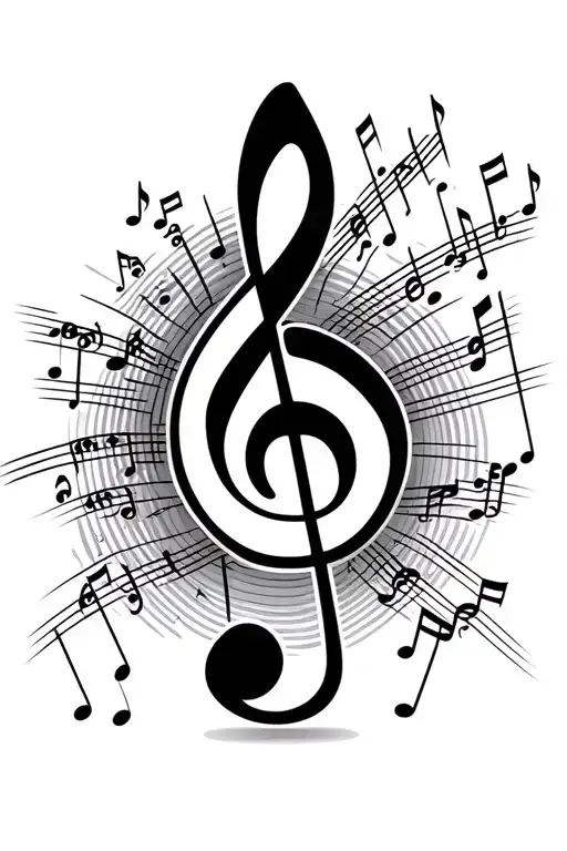 Treble Clef With Music Score Coming Out Of It With Notes
