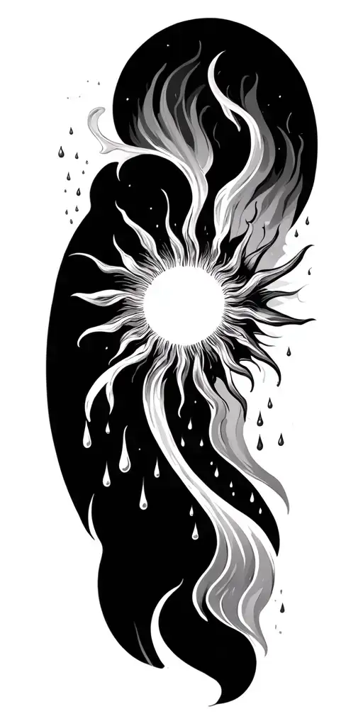 A Sun With Beams Slowly Turning Into Rain Drops