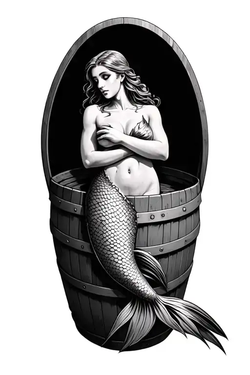 Mermaid With Elbows Resting On A Barrel