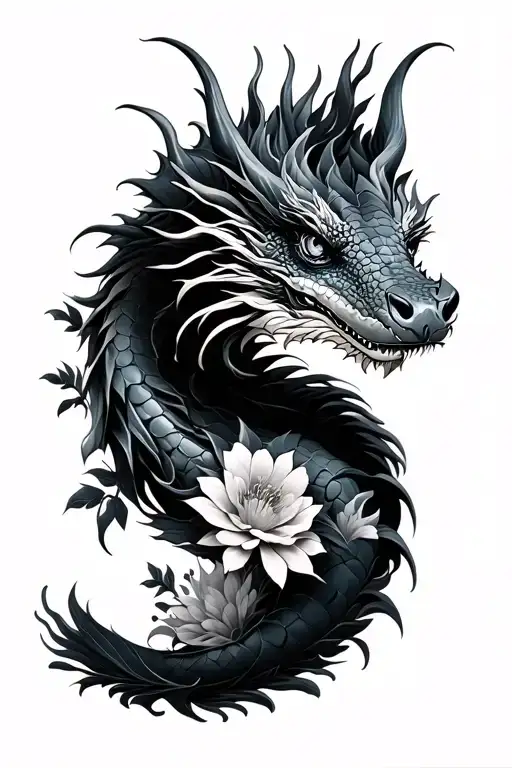 Sleeve Water Dragon In Flowers