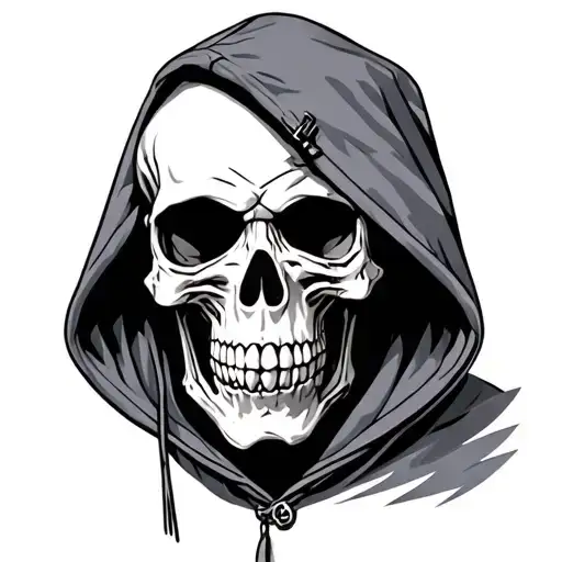 Skull With A Hoodie Half Skeleton