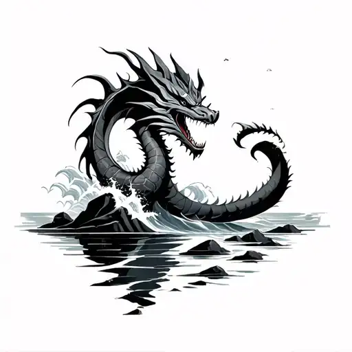 Dragon On Rocks With Waves Crashing