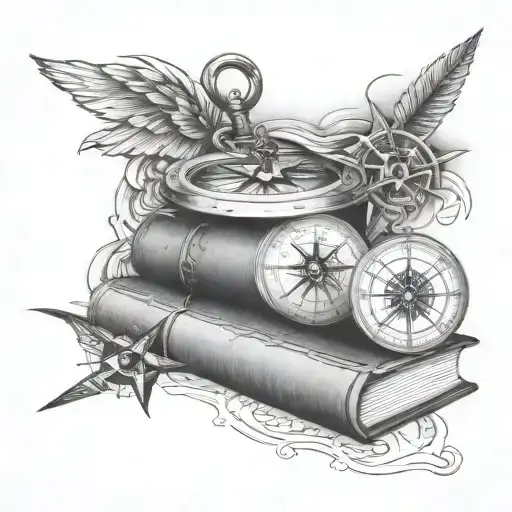 Open Book In Front Of A Compass