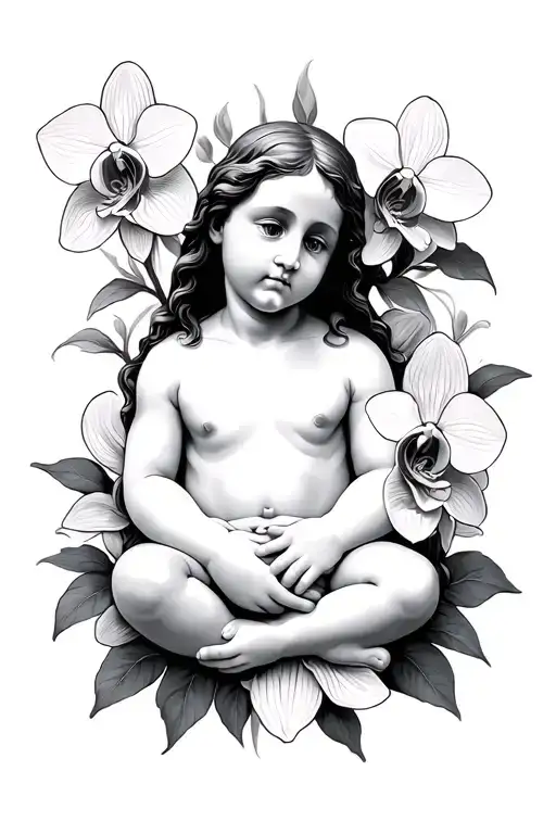 Baby With Jesus Surrounded By Orchid