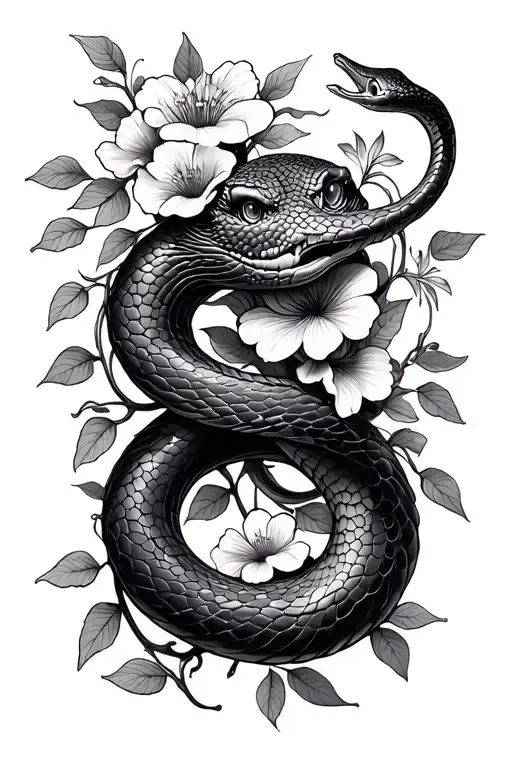 Long Snake With Vines And Flowers