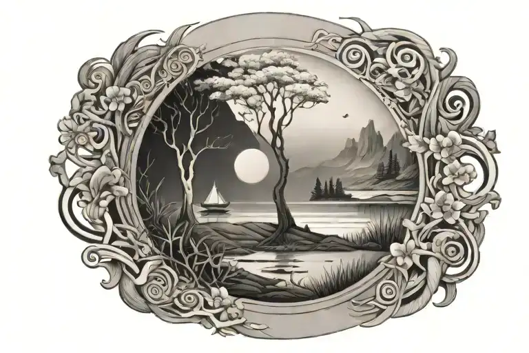 A Serene Landscape With A Hidden Spiritual Symbol Integrated Into The Design