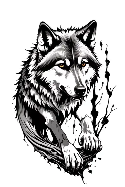 Half Sleeve Tattooof A Wolf Climbing Out Of Your Arm