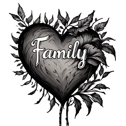 One Sided Heart Intertwined With The Word Family On The Left Side