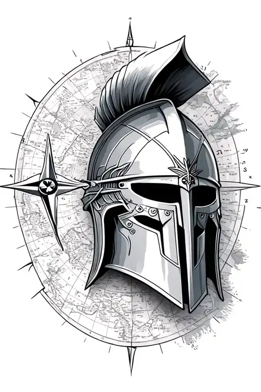 Spartan Helmet With Compass And Maps