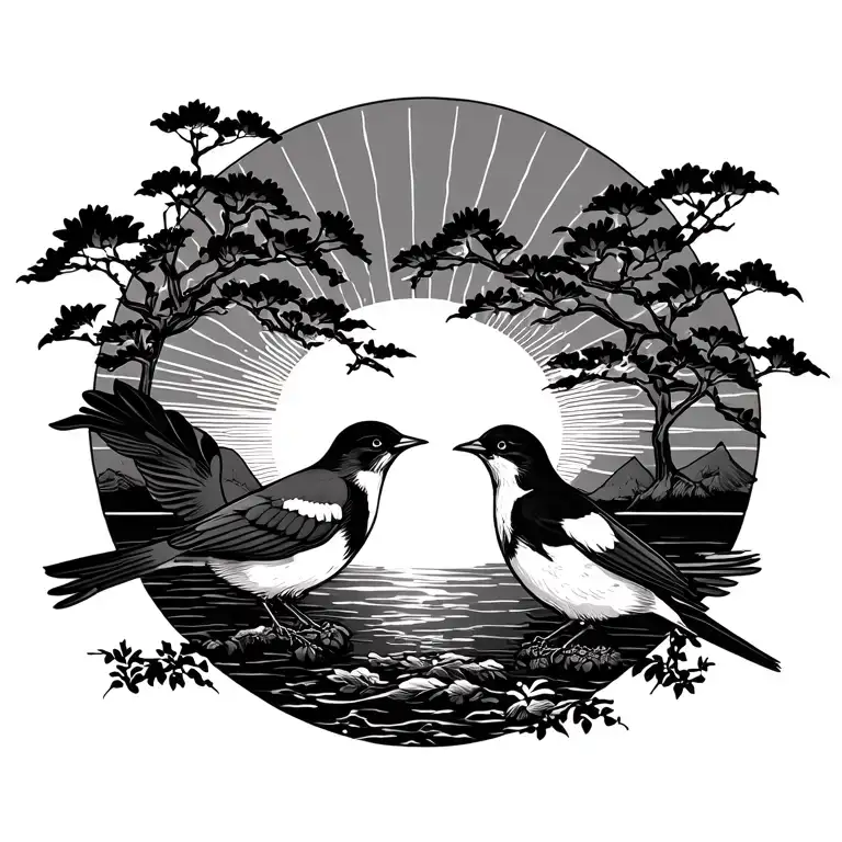 Japanese Rising Sun And Three Little Birds