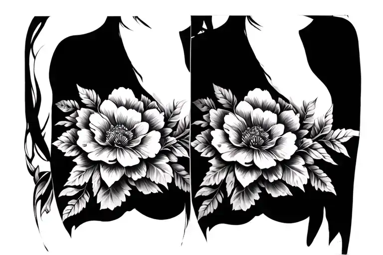 Create Floral Tattoo Across Top Of Breast And Down Between Breast