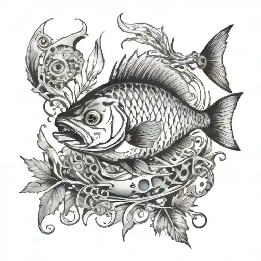 A Serene Underwater Scene With A Fish Swimming Through A Forest Of Cooking Utensils