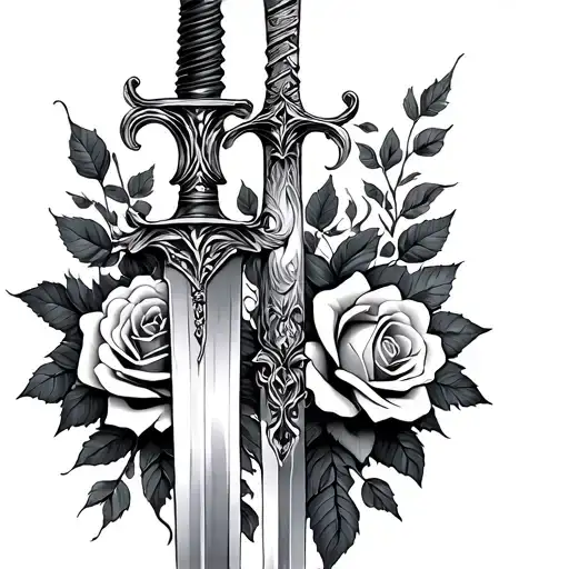 Sleeve With Baroque Filigree Dagger And Roses