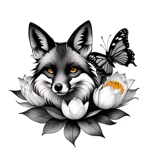 Fox And Lotus And Butterfly