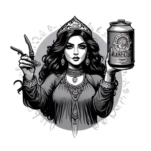 Female Fortune Teller Holding Gas Can