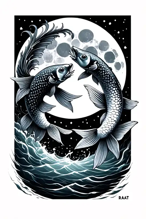 Raava And Vaatu Koi Fish Around Full Moon Moon Phase