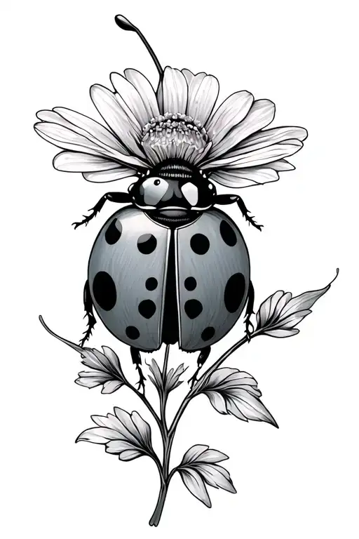 Ladybug Bumblebee Tattoo Design Featuring Flowers