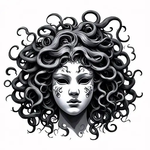 Medusa Beautiful With A Theater Mask With Multiple Emotions