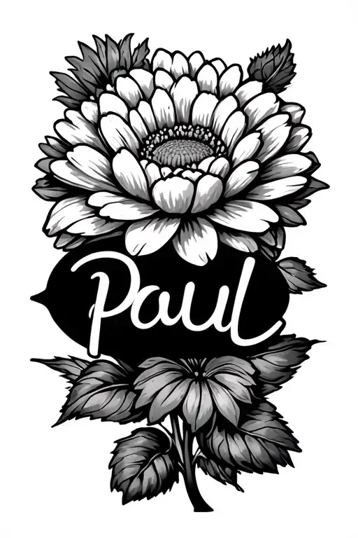 Tattoo With The Text Paul With A Chrysanthemum Flower