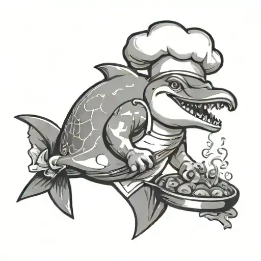 A Tattoo Of A Pixelated Dolphin Chef Grilling Food In A Video Game World
