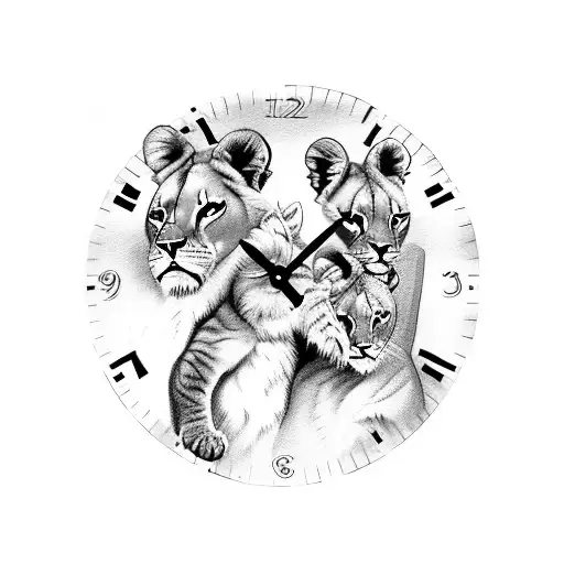 Clock With Lioness And 2 Cubs