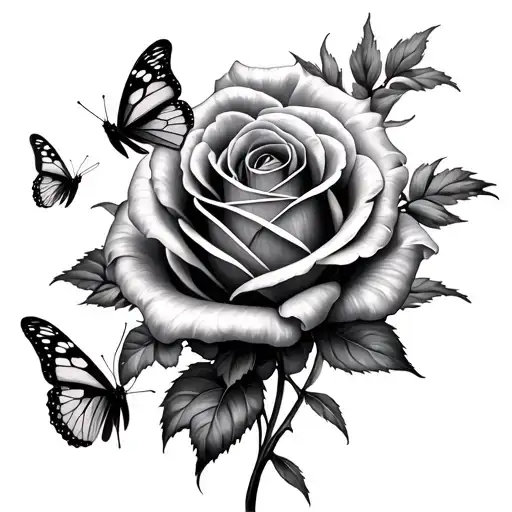 Iris And Rose Flowers With Butterflies