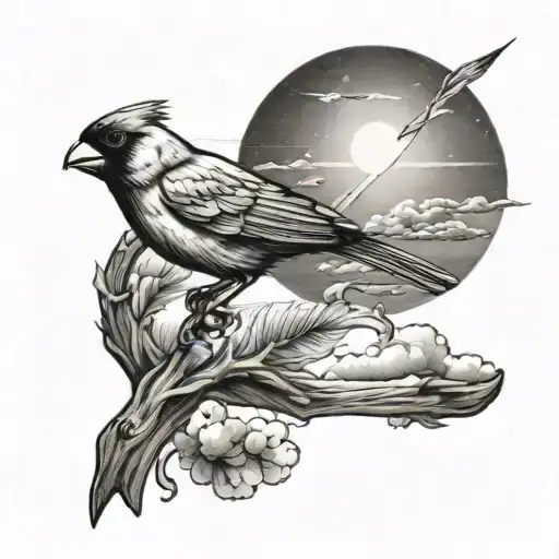 Rainbow In The Sky With A Cardinal Flying Towards The Sun