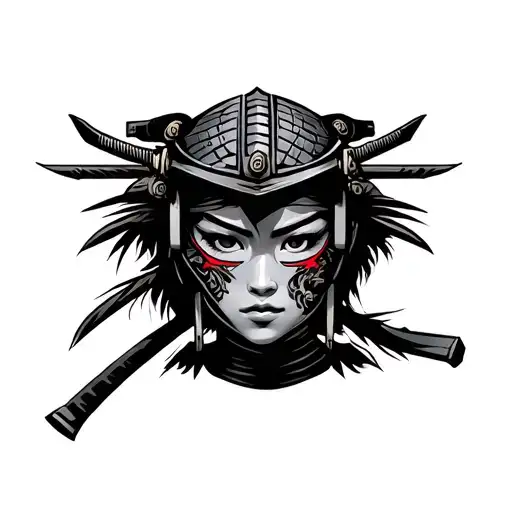 Samurai Girl Face With Head Armour