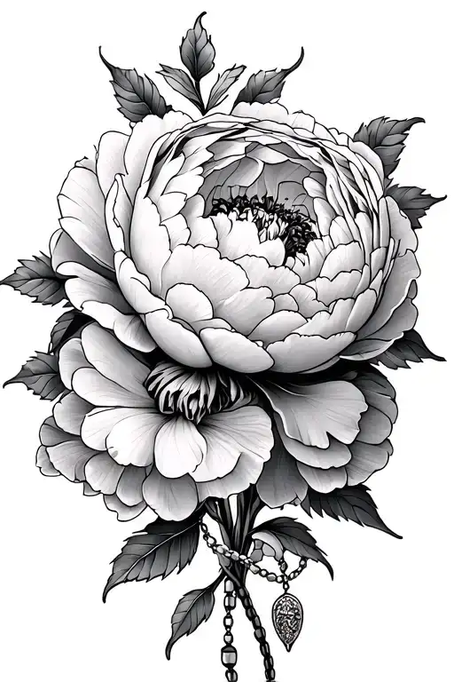 Peony Bouquet With Rosary Intertwined