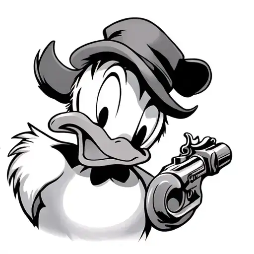 Donald Duck Looking Down Gun Barrel