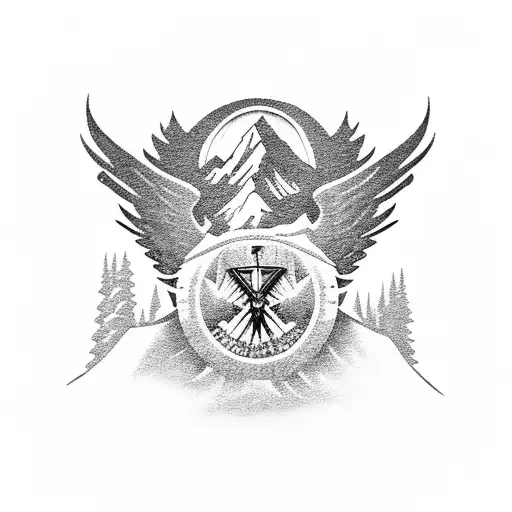 Ski Patrol Emblem With A Majestic Eagle Soaring Over Snow-capped Mountains