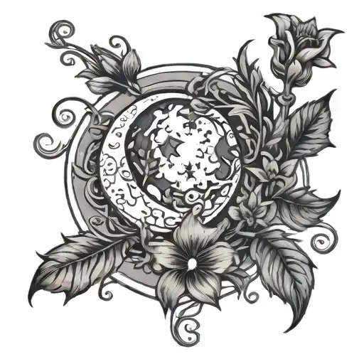 Moon And Flowers And Vines