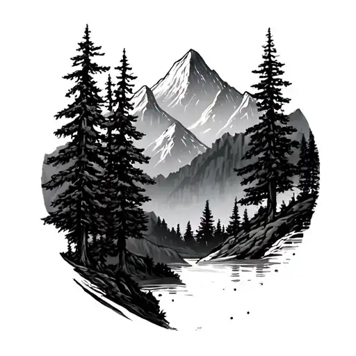 Tree Line With Mountains